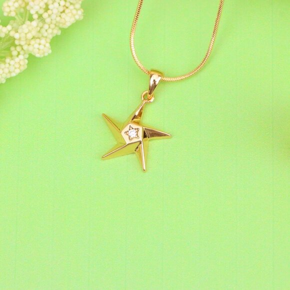 "Shiny Rose Gold Star Pendant with Tiny Crystal Accent Center, XPPT1537 - Picture 10 of 13